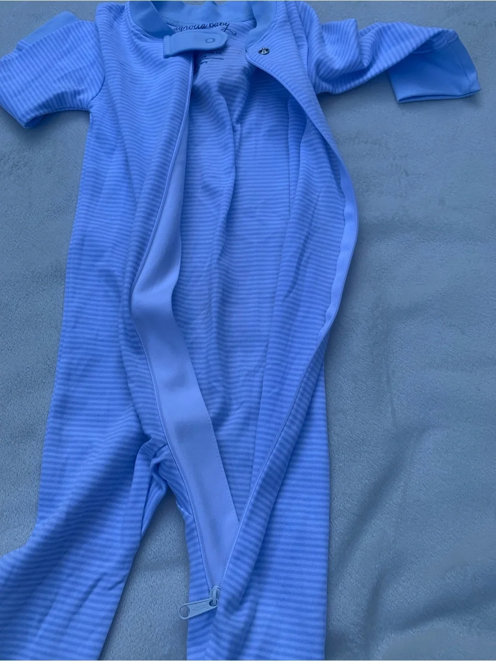 Classic Light Blue Striped Footed One-Piece for Kids